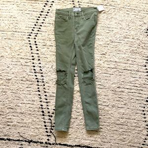 Moss color straight jean with ripped holes